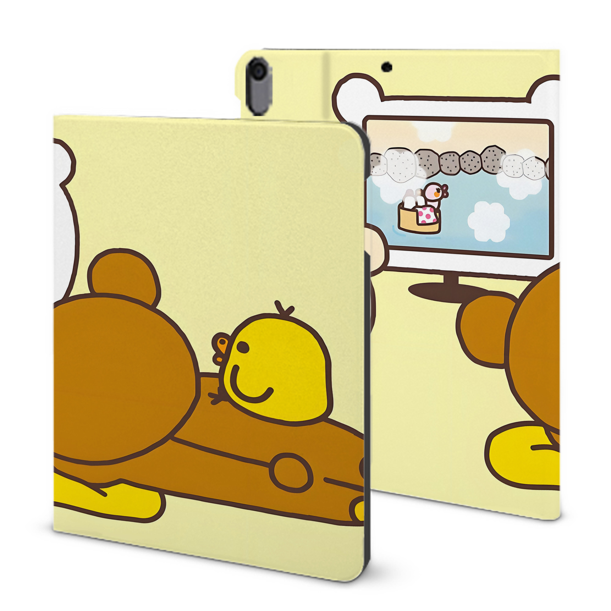 （画像用） リラックマ リラックマ キイロイトリ Rilakkuma Korilakkuma Kiiroitori IPad ケース ブック型 PUレザー TPU 耐衝撃 軽量 薄型 ペン収納なし 全面保護 IPad 各モデル対応